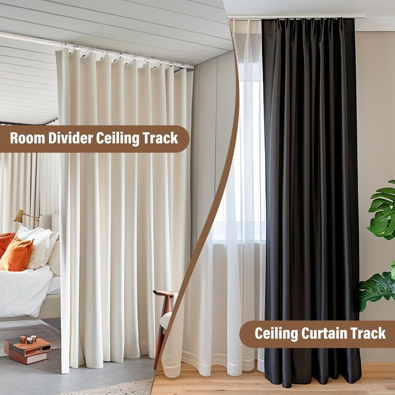 MaKefeile Ceiling Mount Curtains Track Room Divider Privacy Partition Separator Curtain Tracks Rods Heavy Duty RV Shower Outdoor Rail Clip Hook Set, Black 3-21ft - Image 5